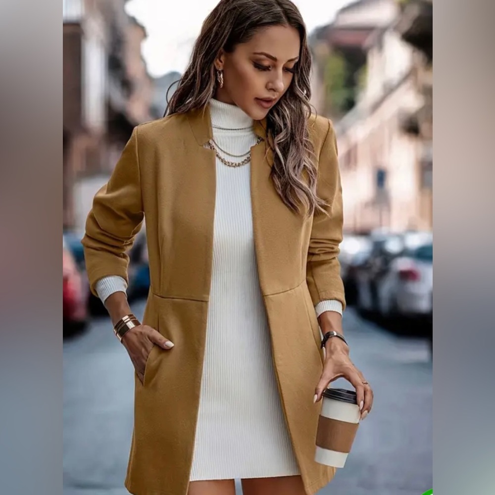 Solid Stand Collar Blazer~Elegant Open Front-Cara… - image 1